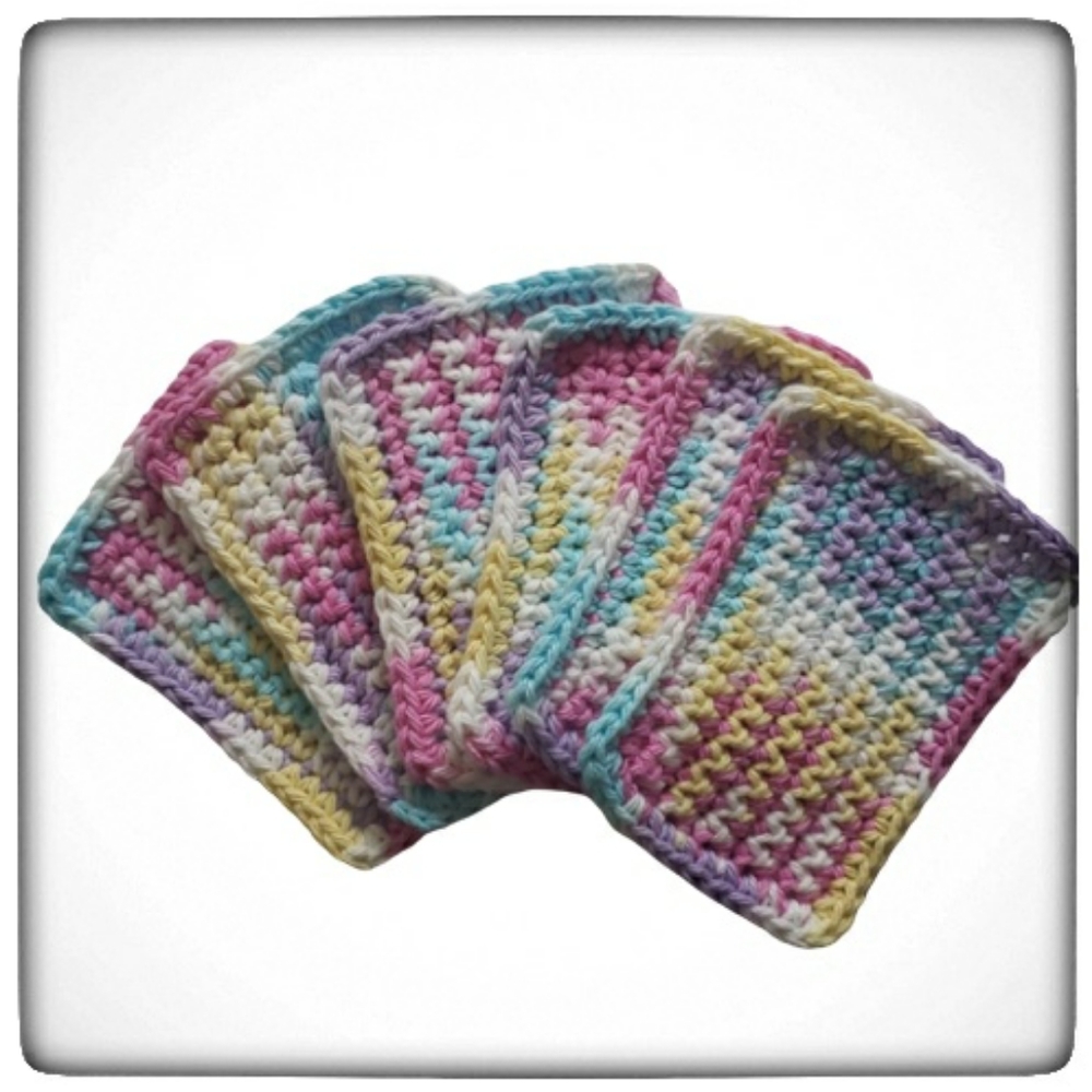Reusable Eco Friendly Cotton Handmade Sponges-Set of 6-Spring Multicolor Rainbow